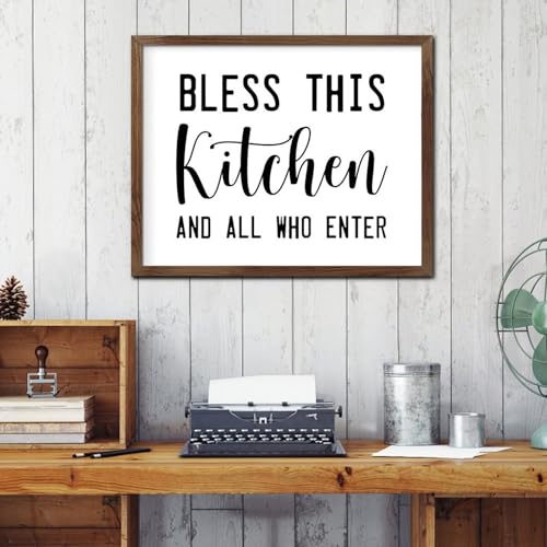 Écriture biblique en bois rustique 40x50 cm Bless This Kitchen décor