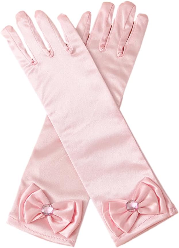 BaronHong Satin Girls Gloves - Princess Dress Up Bows Formal Long Gloves for Party