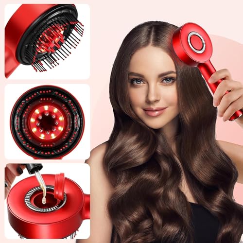 Image of Electric Scalp Comb with LED Light, Red Handheld Hair Scalp Device, Rechargeable with Oil Tank, USB Charging