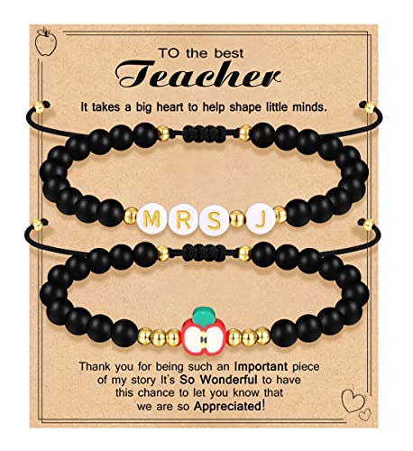 Teacher Appreciation Bracelet Gifts for Women Initial Beaded Bracelets Back to School Thank You Teacher Gifts 2pcs Link Bracelet New Teacher Graduation Gift Birthday Retirement Teachers' Day Jewelry
