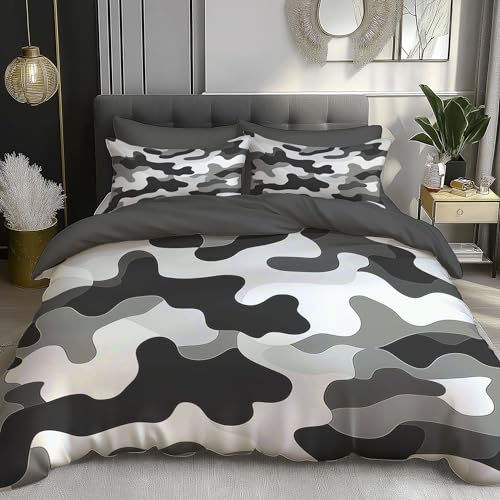 DACRWEKZ Bettwäsche 200×200 cm 3teilig Microfaser Bettwäsche Set Bettbezug Zeitgenössische Tarn- Camouflagemuster Modern Deckenbezug Bettwaesche, Schwarz und Weiß DACRWEKZ Bettwäsche 200×200 cm 3teilig Microfaser Bettwäsche Set Bettbezug Zeitgenössische Tarn- Camouflagemuster Modern Deckenbezug Bettwaesche, Schwarz und Weiß