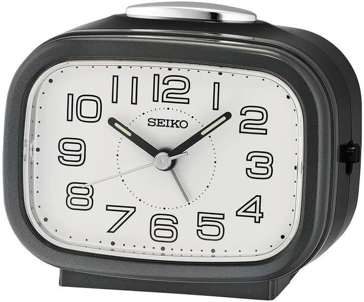 Classic Rectangular Matt Finish Metallic Black Plastic Case Bell Alarm LumiBrite Table Clock for Office Desk Home Decor Gifts (Size: 9.9 x 6.1 x 8.4CM | Weight:180Gram) QHK060K
