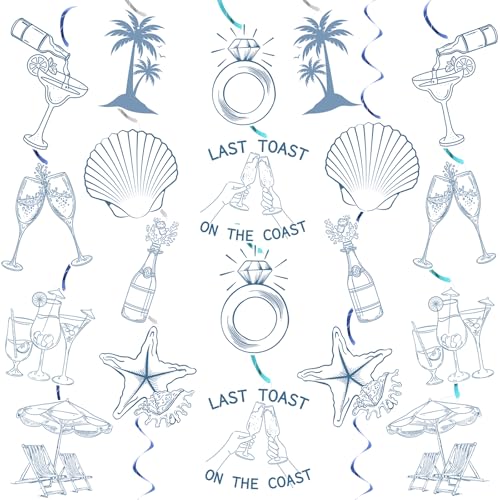 Image of Last Toast On The Coast Party Decorations Coastal Bachelorette Hanging Swirl Blue Nautical Bachelorette Party Supplies with Wine Cup Diamond Ring Shells Starfish for Bridal Shower
