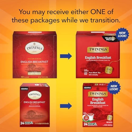 Twinings English Breakfast Tea K-Cup Pods, 24 Count (Pack of 1) + English Breakfast Tea Bags, 100 Count (Pack of 1)