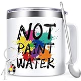 Lifecapido Not Paint Water Coffee Mug, Art Teacher Appreciation Gifts for Teacher's Day Christmas, Gifts for Art Teacher Artist Painters Coworker, 14Oz Stainless Steel Coffee Mug with Lid, White