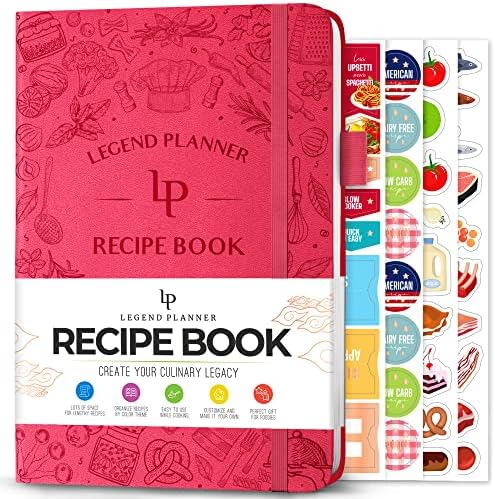 Legend Recipe Book  Blank Family Cookbook to Write In Your Own Recipes  Empty Cooking Journal  Personalized Cooking Notebook, Hardcover, A5-Sized, 58 Recipes In Total - Black