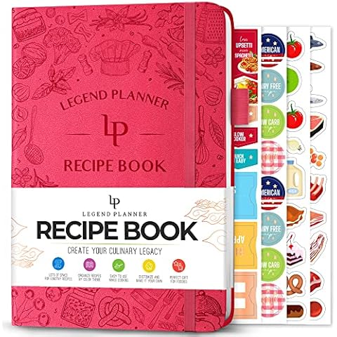 Legend Recipe Book - Blank Family Cookbook to Write In Your Own Recipes - Empty Cooking Journal - Personalized Cooking Notebook, Hardcover, A5-Sized, 58 Recipes In Total - Hot Pink Cover