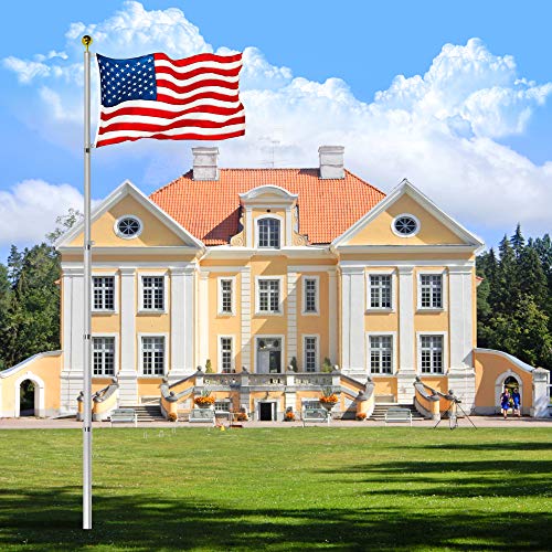 Vaiigo 30Ft Telescoping Flag Pole Kit, Heavy Duty Aluminum Flag Pole Fly 2 Flags, With 3 X 5 American Flag, Golden Top Ball And Clips Inground Flag Pole For Outdoor, Commercial, Residential Use #TOP6