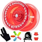 MAGICYOYO K1-Plus Professional Responsive Yoyo for Kids, Plastic Yoyo with Narrow C Bearing, Hubstack Yoyo for Beginners, Extra Yoyo Sack + 5 Yoyo Strings + Glove + 2 Hubstack ( Crystal Red)