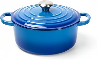 Cast Iron Dutch Oven Pot with Lid – Deep Cooking Pot for Bread, Stews, Casseroles – Oven Safe Cookware, Kitchen Essential & Wedding Gift – Compatible with All Heat Sources (Blue)
