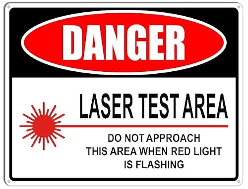peiyeety Danger Sign Laser Test Area Sign Aluminum Tin Sign for Home Coffee Bar Wall Decor 8X12 Inch