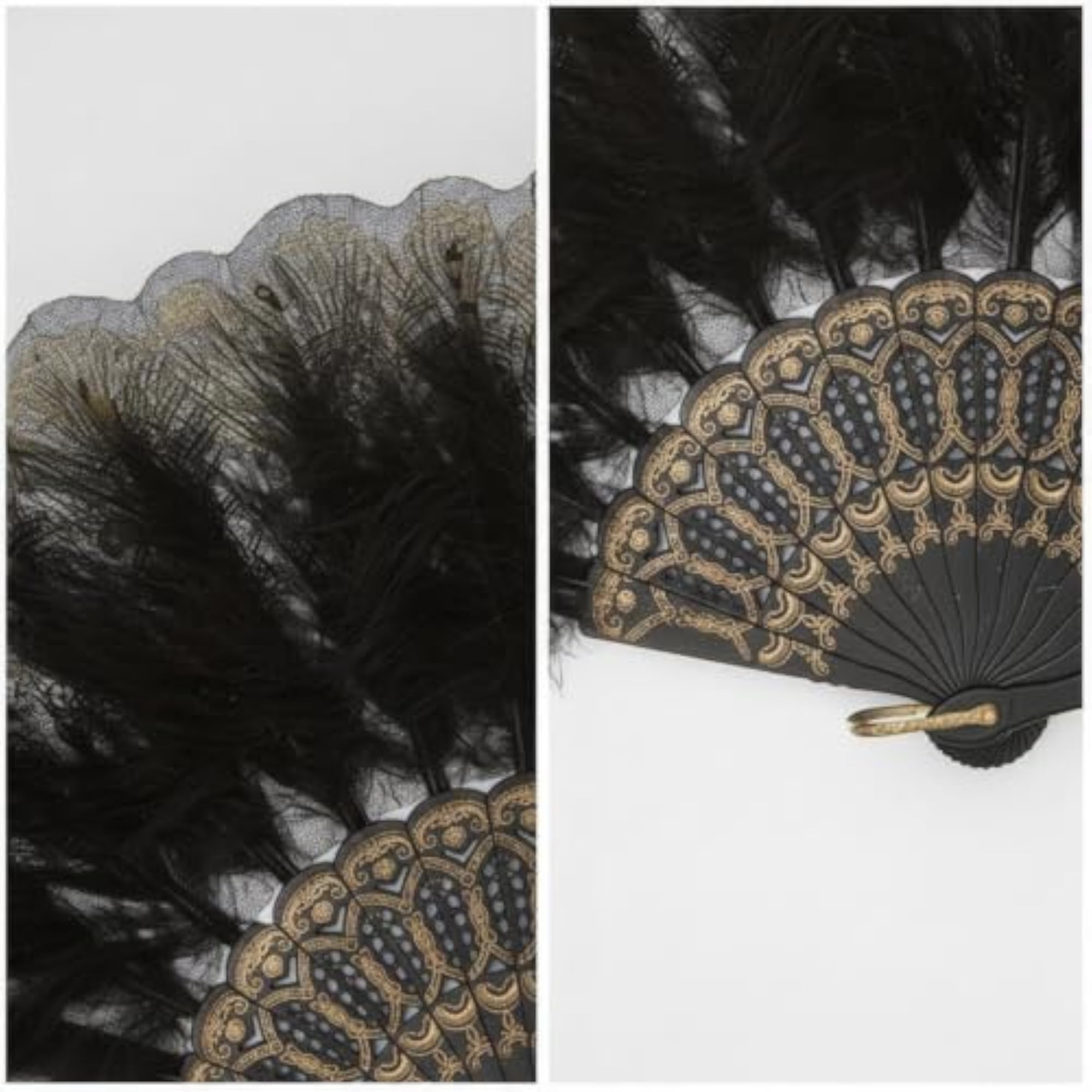 Folding Hand Fan with Feathers, Decorative