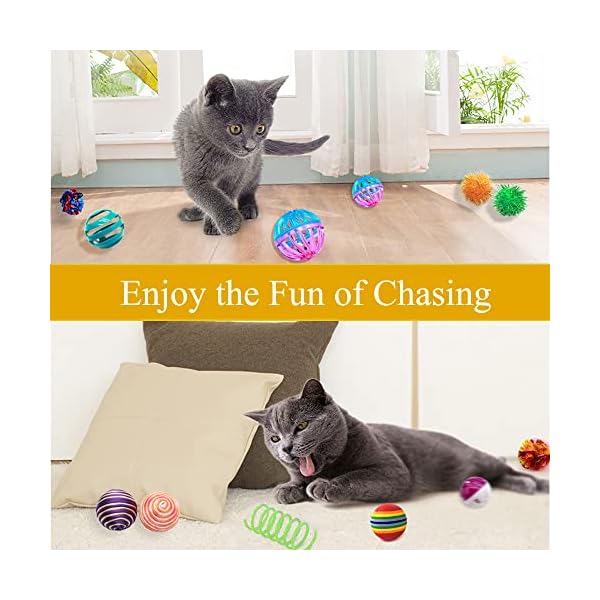 LASOCUHOO Katzenspielzeug, Kätzchen-Ball, Spielzeug-Sortiment, einschließlich Regenbogenball, Knisterball, Glitzerball, Glockenbälle, Sisalball, Leinenball für Katzen und Kätzchen, 30 Stück – Bild 6