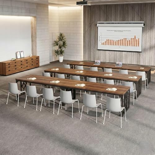 Image of Executive Computer Desk|Large Workstation Tables for Home & Workplace | Wooden Top with Heavy-Duty Metal Frame|office table for work| Conference Setup & Director Use|Walnut Cream|200x70x75 CM
