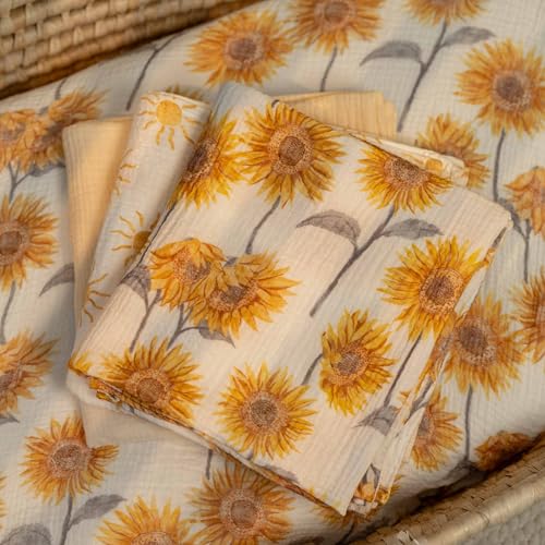 Image of Muslin Swaddle Blankets for Newborn, 3 Pack Breathable Soft Receiving Blanket, Large 38 x 40 inches Swaddle Wrap Burping Clothes, Essentials Infant Shower Items, Toddler Gift (Sunflower)