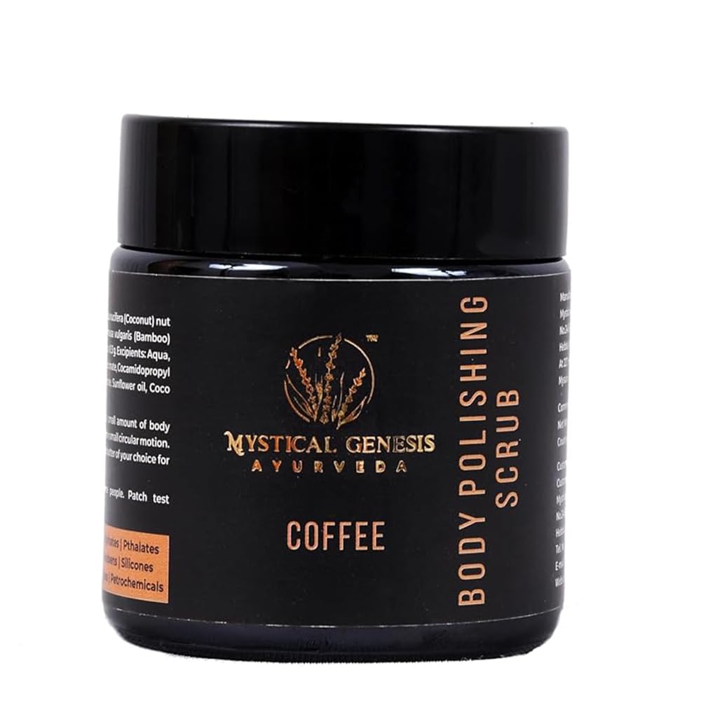 Mystical Genesis Ayurveda Coffee Body Scrub for Tan Removal & Soft-Smooth Skin, De-Tan Bathing Scrub with Coconut Oil, Removes Dirt & Dead Skin from Neck, Knees, Elbows & Arms, for Men & Women - 100gm-image-32