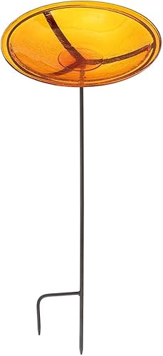 Achla Designs - Cuenco de cristal agrietado para pájaros con estaca, 14 pulgadas, mandarín