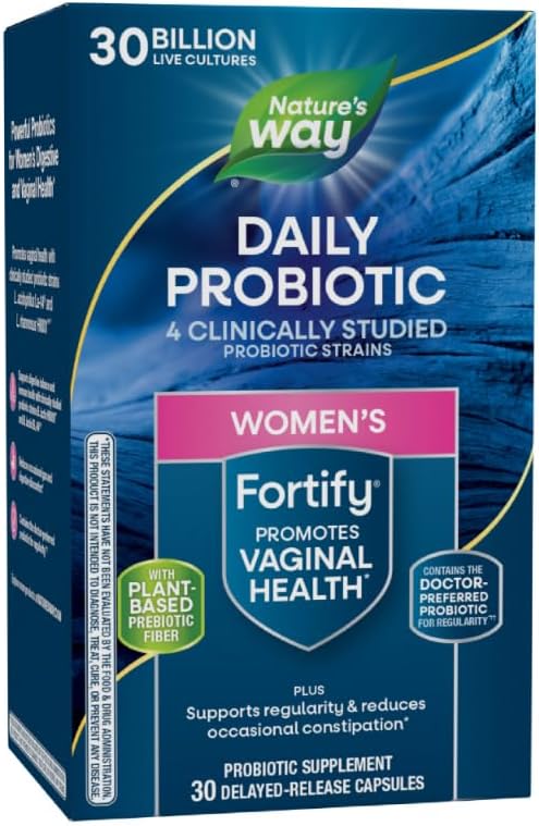 Nature’s Way Fortify Daily Probiotic for Women, 30 Billion Live Cultures, 10 Strains, Prebiotics and Probiotics for Women, Supports Digestive and Immune Health* No Refrigeration Required, 30 Capsules