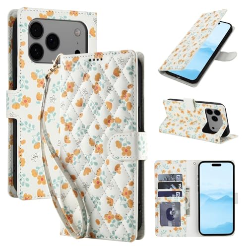 Étui portefeuille iPhone 13 en cuir à rabat magnétique anti-choc floral