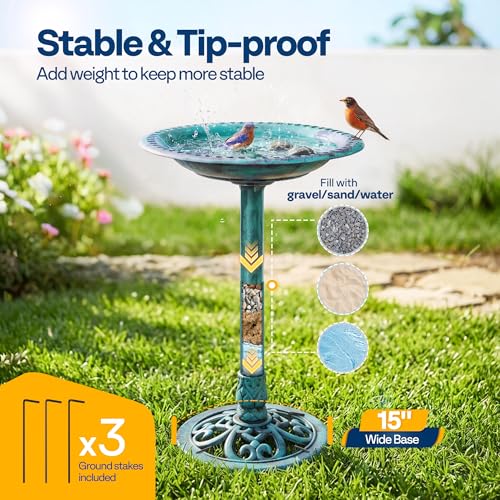Bain d'oiseaux robuste 71cm : évitez les chutes de vasque grâce à son socle lestable en polyrésine