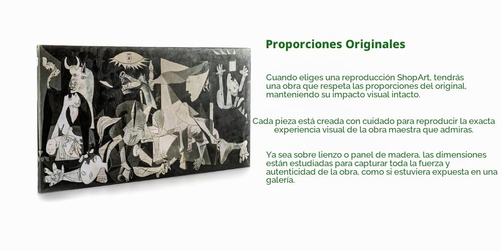 ShopArt – Cuadro efecto pinceladas en relieve – Picasso Guernica - Impresión Fine Art sobre lienzo de alta definición listo para colgar (50 x 100 cm)