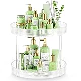 360° Clear Rotating Storage Tray, 2 Tier Lazy Susan Bathroom Countertop Organizer, Cosmetics and Per