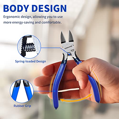 Image of Wire Cutters 5 inch, 5 Pack KAIHAOWIN Precision Flush Cutters Ultra Sharp Wire Cutters for Crafting Side Cutters Wire Snips Spring Loaded Dikes Wire Cutter for Jewelry Making, Blue with Black Handle