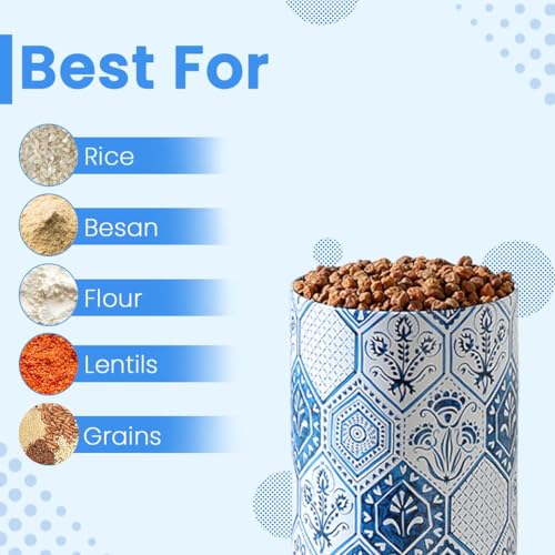 Image of Maroc Collection Airtight Kitchen Container Set (1400ML, Set of 4) | Food Grade Metal Jars for Rice, Atta, Besan & Flour Storage | Vacuum Lid, Rust Resistant, Stylish Moroccan Blue Canisters