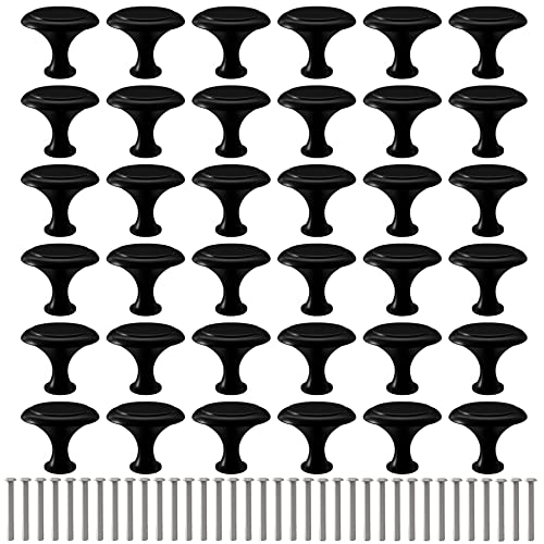 Schrank-Kommodenknäufe, runde Schrankknäufe und Ziehen, Schubladengriff mit Schrauben (schwarz, 36 Stück, 2,5 cm) Cover