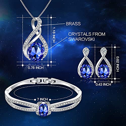 Menton Ezil Fashion Jewelry Charming Nobile Blue Sapphire Jewelry Set For Women 18K White Gold Plated Jewelry Set Bracelet Necklace And Earrings Set With September Birthstone(Sapphire Blue) #TOP2