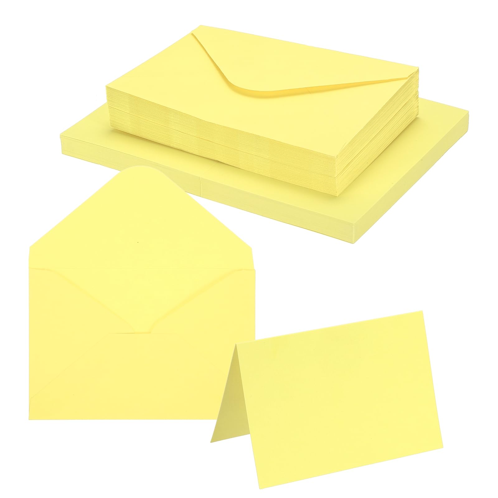 PATIKIL 10 x 15cm Blank Greeting Cards and Envelopes, 50Sets Half Fold Note Cards and Envelopes 250g Thick Cardstock for DIY Wedding Birthday Party Invitations, Light Yellow