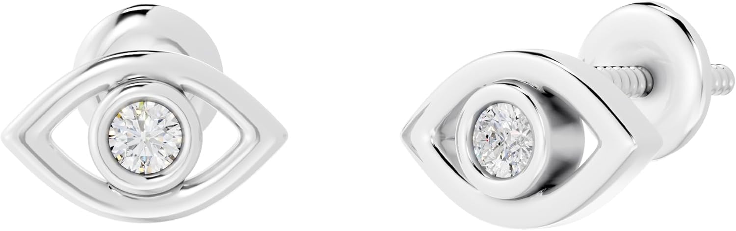 Dazzlingrock Collection 0.08 Ctw Round White Natural Diamond Bezel Set Evil Eye Stud Earrings for Women in 925 Sterling Silver