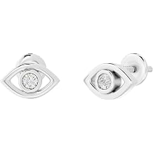 0.08 Ctw Round White Natural Diamond Bezel Set Evil Eye Stud Earrings for Women in 925 Sterling Silver