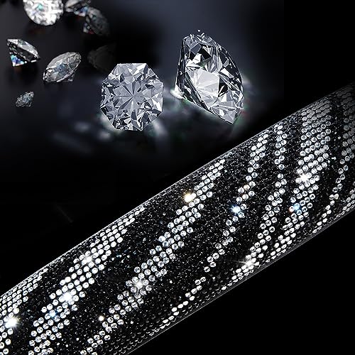 Image of CAR PASS Bling Diamond Leather Steering Wheel Cover, with Bling Sparkly Crystal Glitter Rhinestone Universal Fit 14 inch 1 /2-15 inch Car Wheel Protector Fit for Women Girl SUV,Vans,Sedans,Trucks, Zebra Print