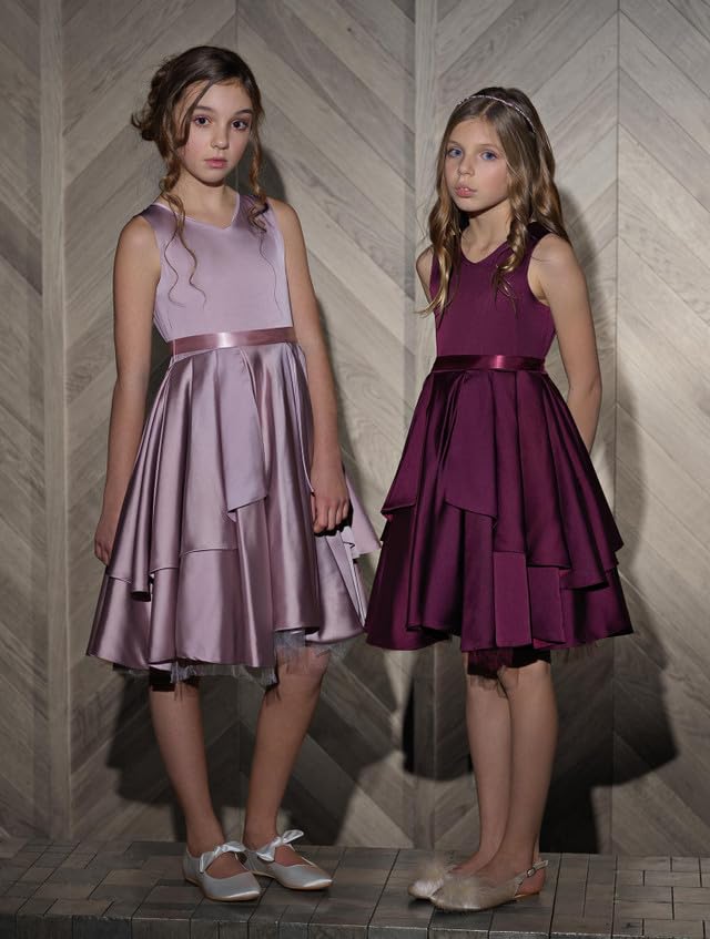 PINK WINGS Girl Satin Dress Frock (in, Age, 9 Years, 10 Years, Regular, Wine) - Image 5 thumbnail