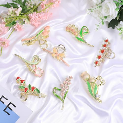 Set de 8 pinzas de metal para cabello con diseño floral miniatura 7