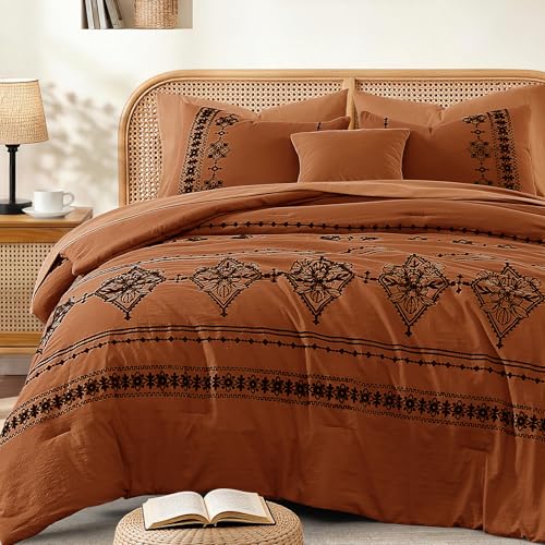 Image of MaiReve Full Size Comforter Set Embroidery Floral 7 Pieces Bed in a Bag
