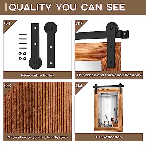 Image of COGOOD Bathroom Mirrors for Over Sink - 42 inch x 29 inch Farmhouse Barn Door Mirror for Living Room, Entryway, Bedroom, Vanity Wall Decor Brown