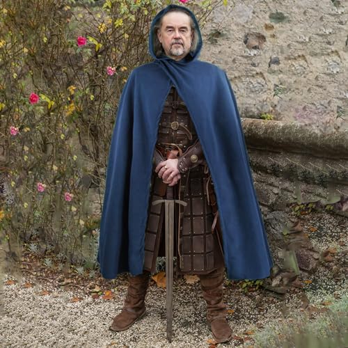 FSUJWOA Renaissance Kapuzenumhang mittelalter kleidung herren Hexenmantel mit Kapuze umhang (Blau, Stil-1)