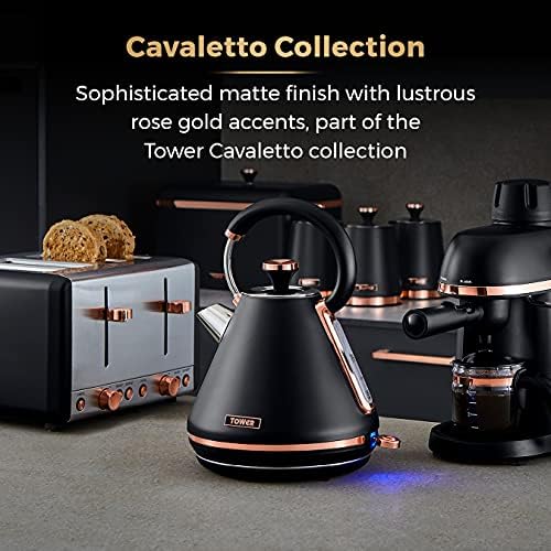 Tower T13014RG Cavaletto Espresso Maker with Frothing Function, Glass Carafe, Steel Filter, 800 W, Black and Rose Gold