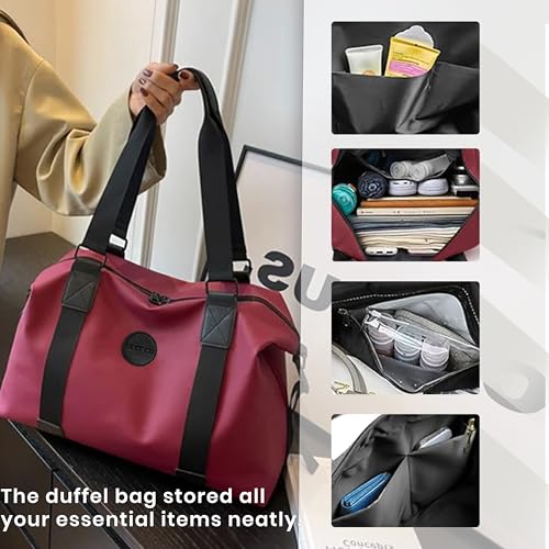 Storite Nylon 35 cm Luggage Travel Duffle Bag for Women, Sports Shoulder Bag with Wet Pocket Weekender Overnight Luggage Bag, Trendy and Stylish - (Red Wine - 42 x 15 x 35 Cm) 5 51Qdy2t Y0L
