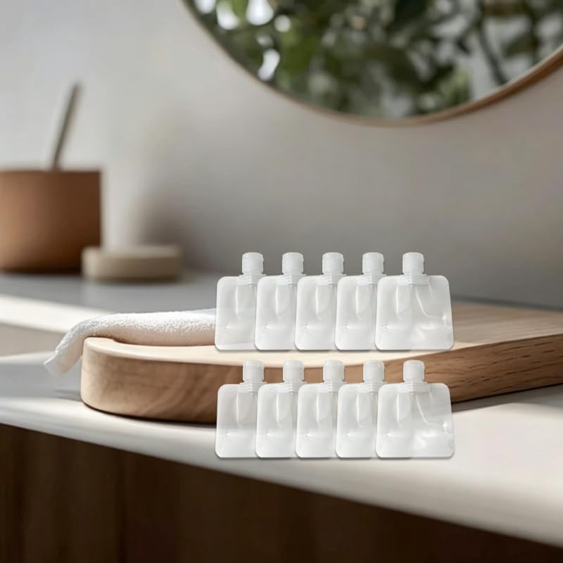 10Pcs 30ml Refillable Travel Squeeze Bags, Transparent Leak‑Proof Reusable Liquid Pouches for Shampoo, Lotion & Cosmetics.