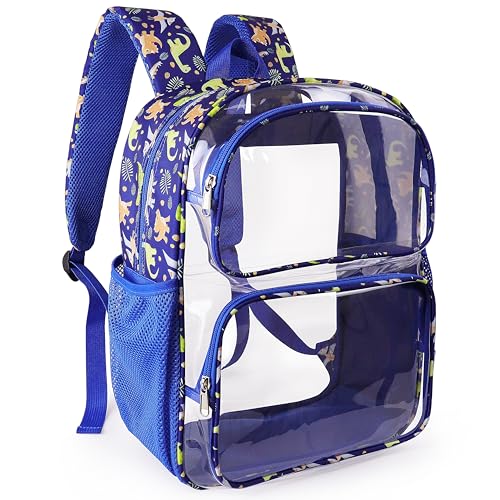GiMiUiTo Transparenter Rucksack, 40,6 cm, transparenter Rucksack für Jungen, robuste Schulrucksäcke, durchsichtige Büchertasche für Kinder von 4 bis 8 Jahren, Blau, Medium, Durchsichtiger Rucksack