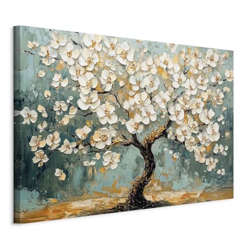 murando - Wandbilder XXL Blütenbaum Relief 3D Effekt 120x80 cm 1 tlg - Wandbild Wohnzimmer - Wanddeko Bild auf Leinwand Groß Zimmerdeko - Kunst Modern Dekoration b-H-10225-b-a
