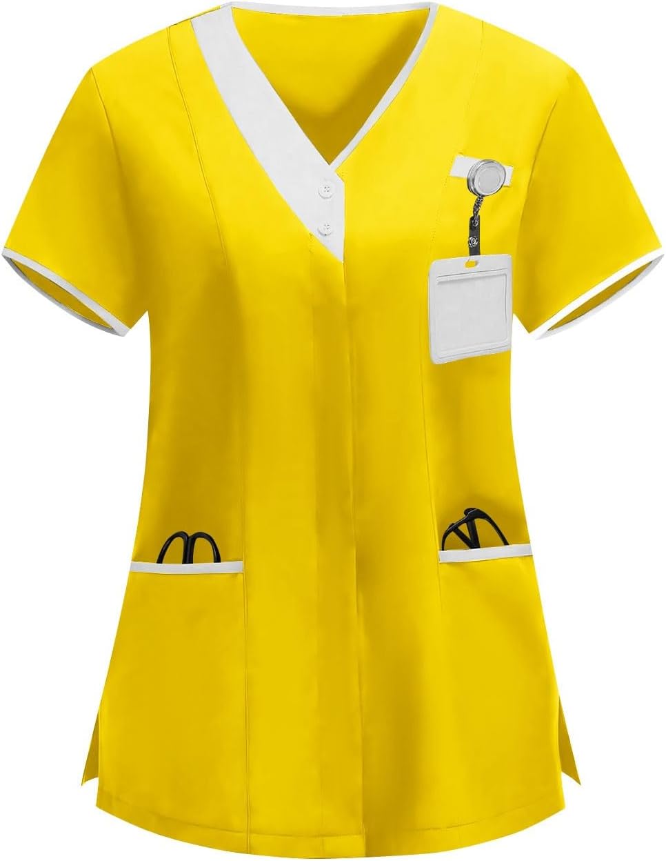 Scrub Tops Women Lightweight Short Sleeve V Neck Button Medical Shirts Cool Stretch Nurse Uniforms with Pockets
