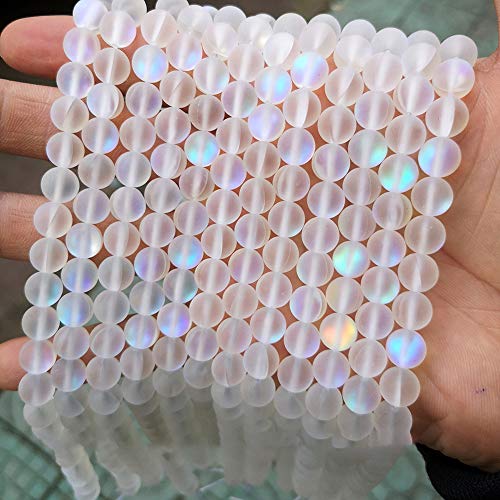 JIHUOO Matte Crystal Glass Beads - Mermaid Aurora & Moonstone Beads for Jewelry Making - 8 mm, 100 pcs, blue, green, 8 mm 100 pcs - Image 4
