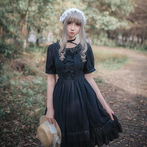 Smiling Angel Girls White Sweet Dress Princess Court Skirts Cosplay Costumes: Small Black