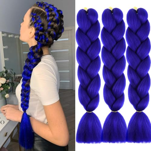 Jooceebaby Kunsthaar Zum Einflechten Easy Braid Vorgedehnte Braids Extensions Dunkelblau HaarverläNgerungen 24 Zoll 3packs Haar Zum Einflechten Braids ZopfverläNgerungen (Treasure Blue)