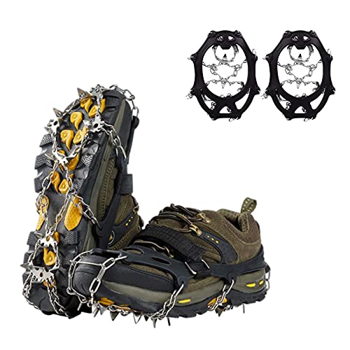 ERTLKP Crampones de hielo con 19 dientes para zapatos, senderismo, hielo, antideslizantes, para zapatos, picos de hielo, cadenas de nieve para montañismo, trekking, invierno (negro, L) Cover