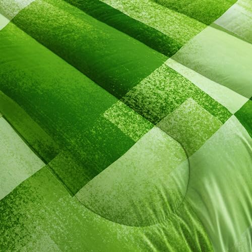 Image of Kids Comforter Set Green Color Block Printed Pattern Bedding Set with 1 Comforter and 2 Pillowcases for Girls Boys Bedroom All Season(Green Block Twin)